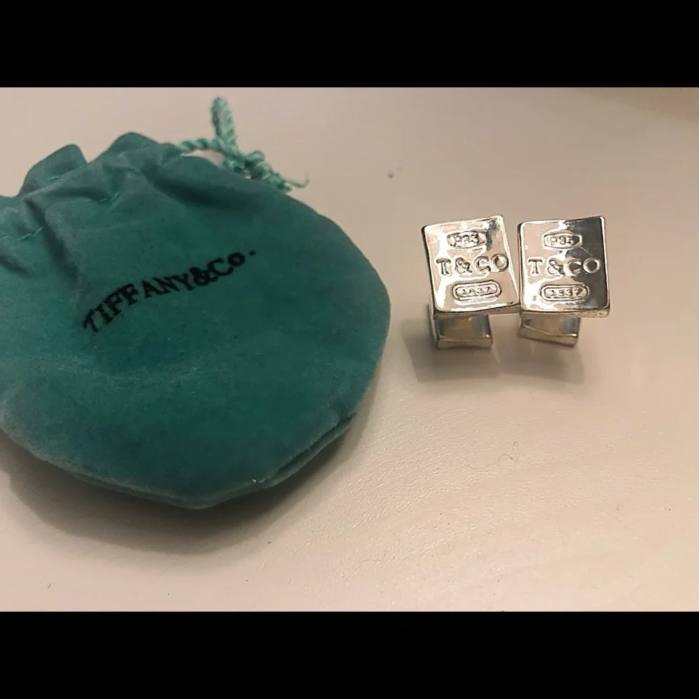 Tiffany & Co. Silver Square Logo Cuff Links